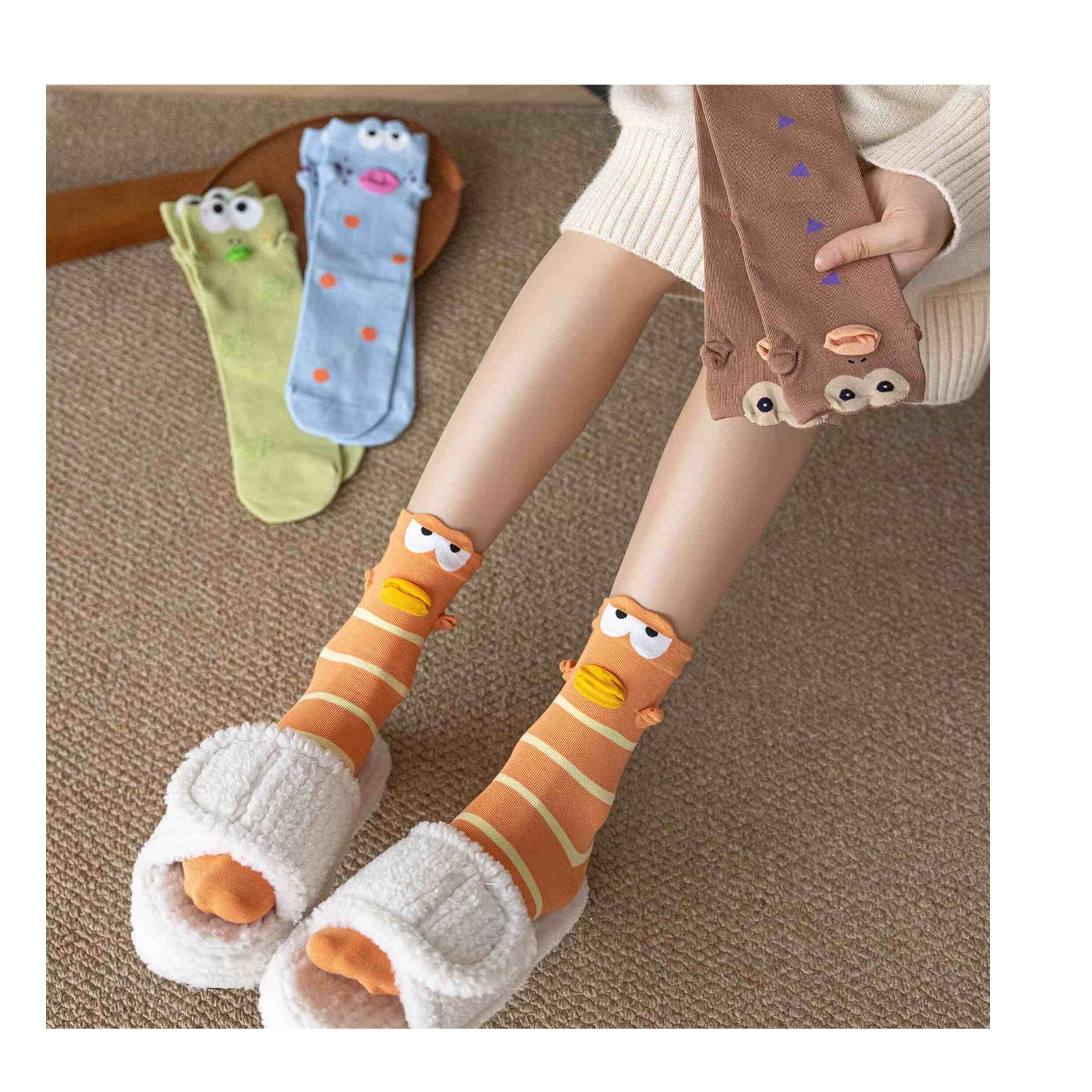 Quirky 3D Lips Funny Fish Cotton Crew Socks