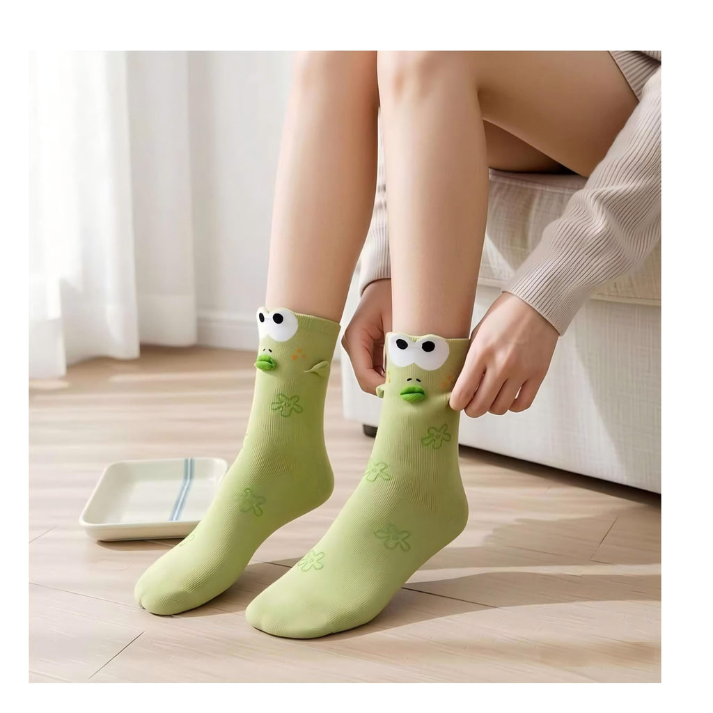 Quirky 3D Lips Funny Fish Cotton Crew Socks
