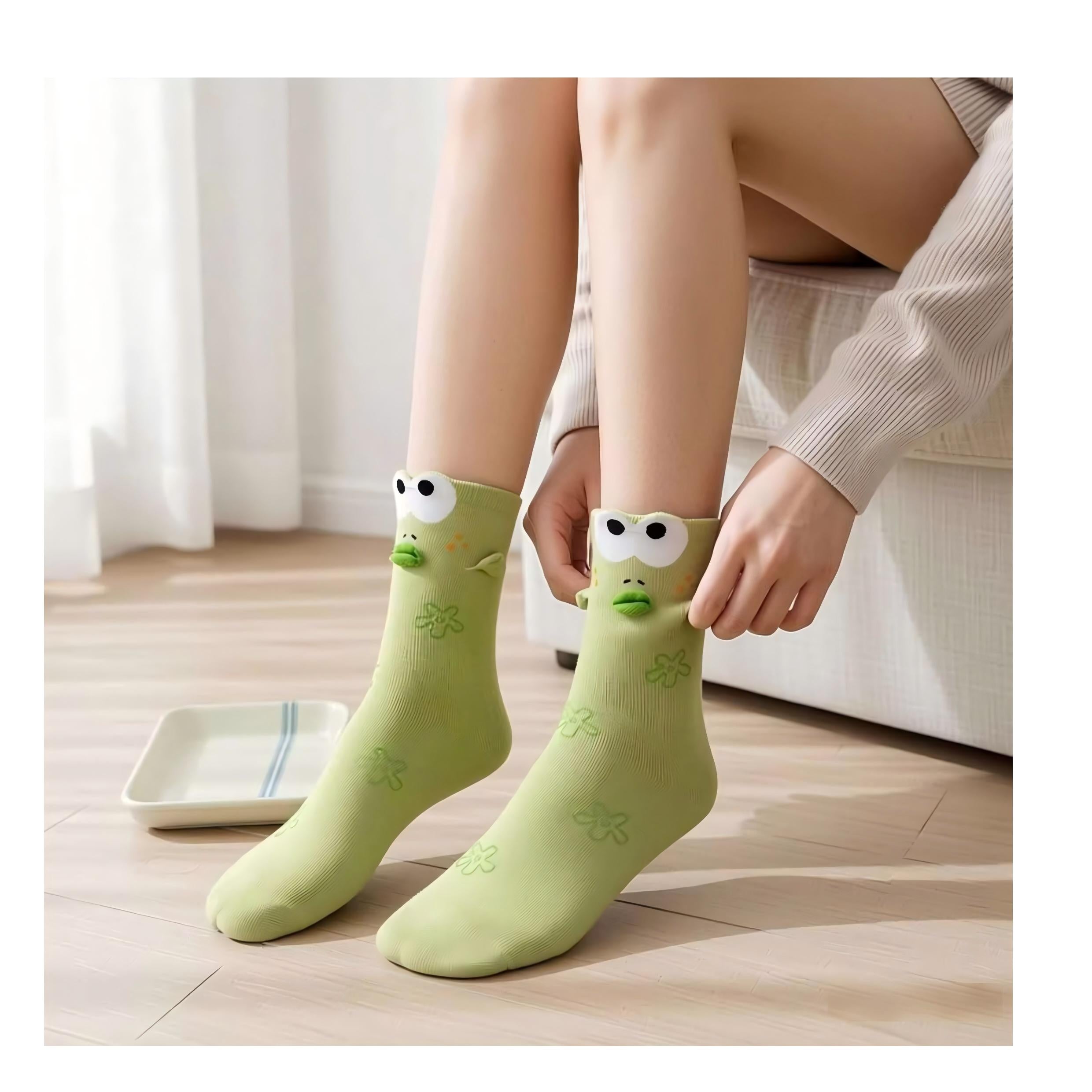 Quirky 3D Lips Funny Fish Cotton Crew Socks