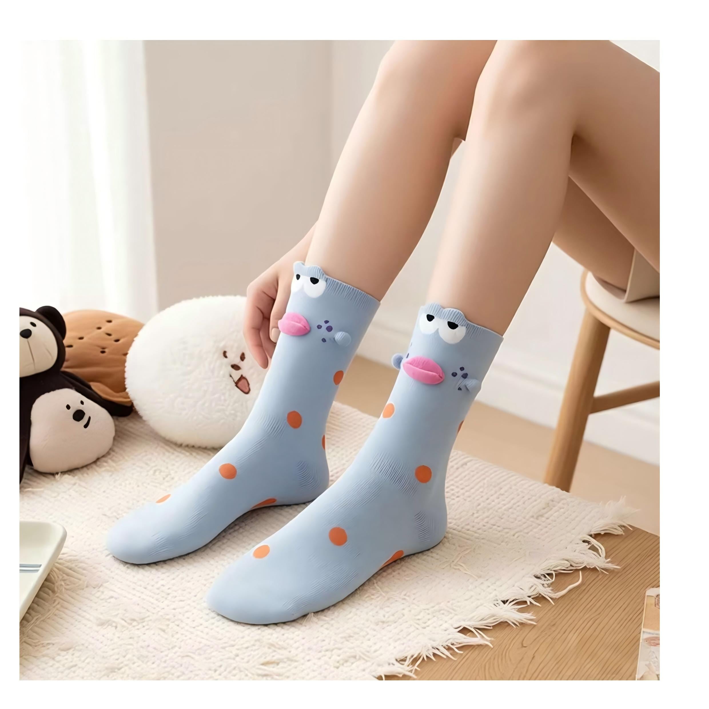 Quirky 3D Lips Funny Fish Cotton Crew Socks