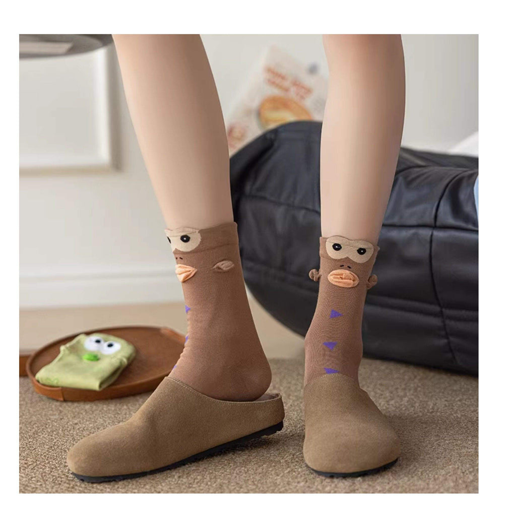 Quirky 3D Lips Funny Fish Cotton Crew Socks
