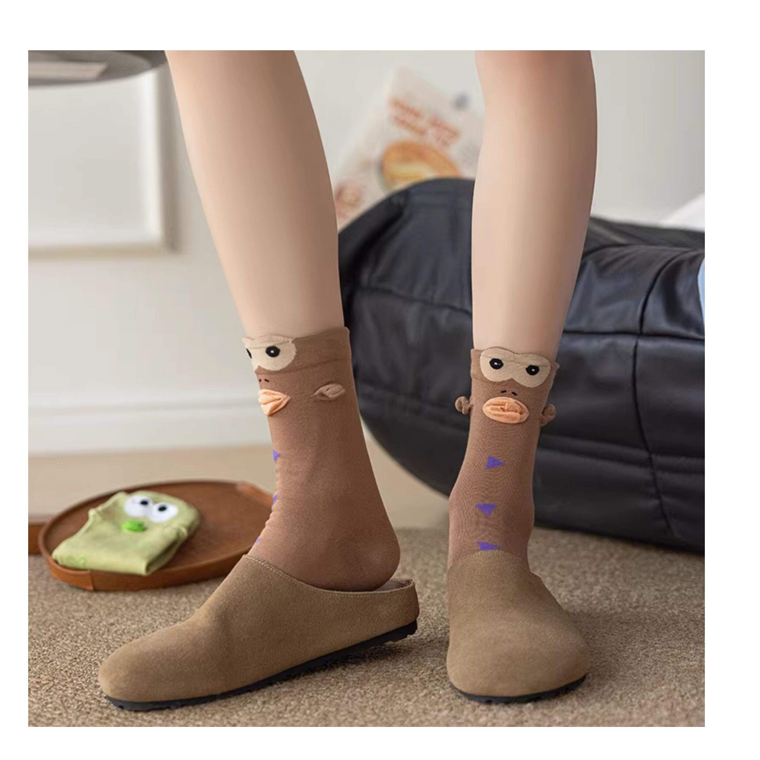 Quirky 3D Lips Funny Fish Cotton Crew Socks