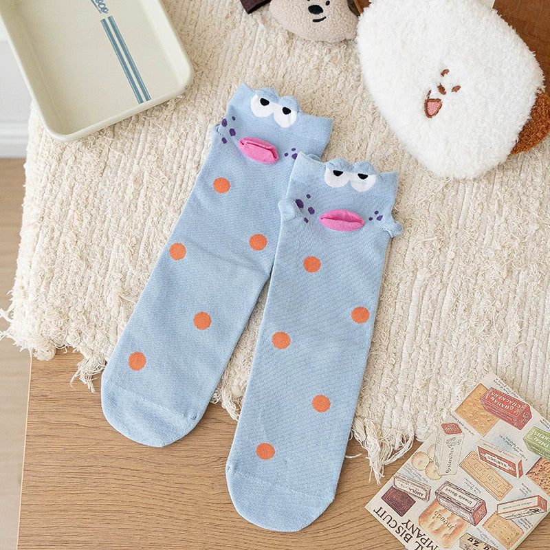 Quirky 3D Lips Funny Fish Cotton Crew Socks