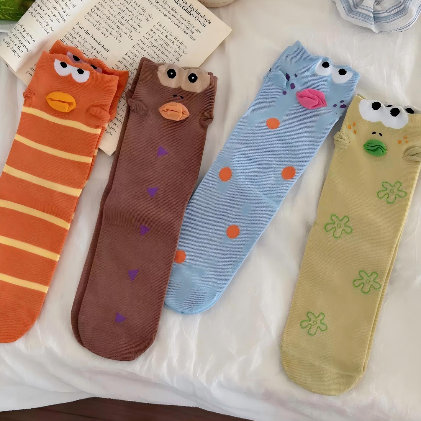 Quirky 3D Lips Funny Fish Cotton Crew Socks