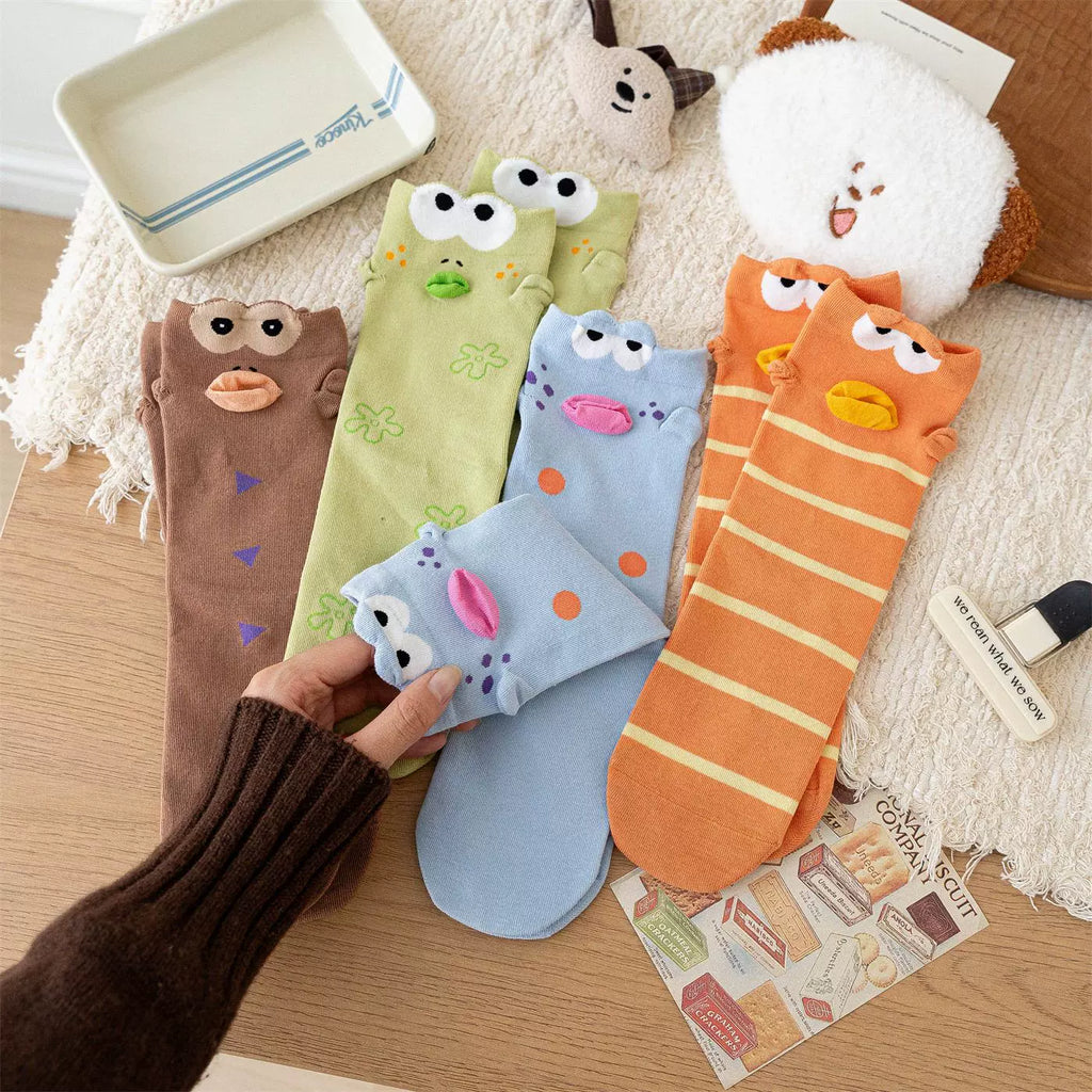 Quirky 3D Lips Funny Fish Cotton Crew Socks