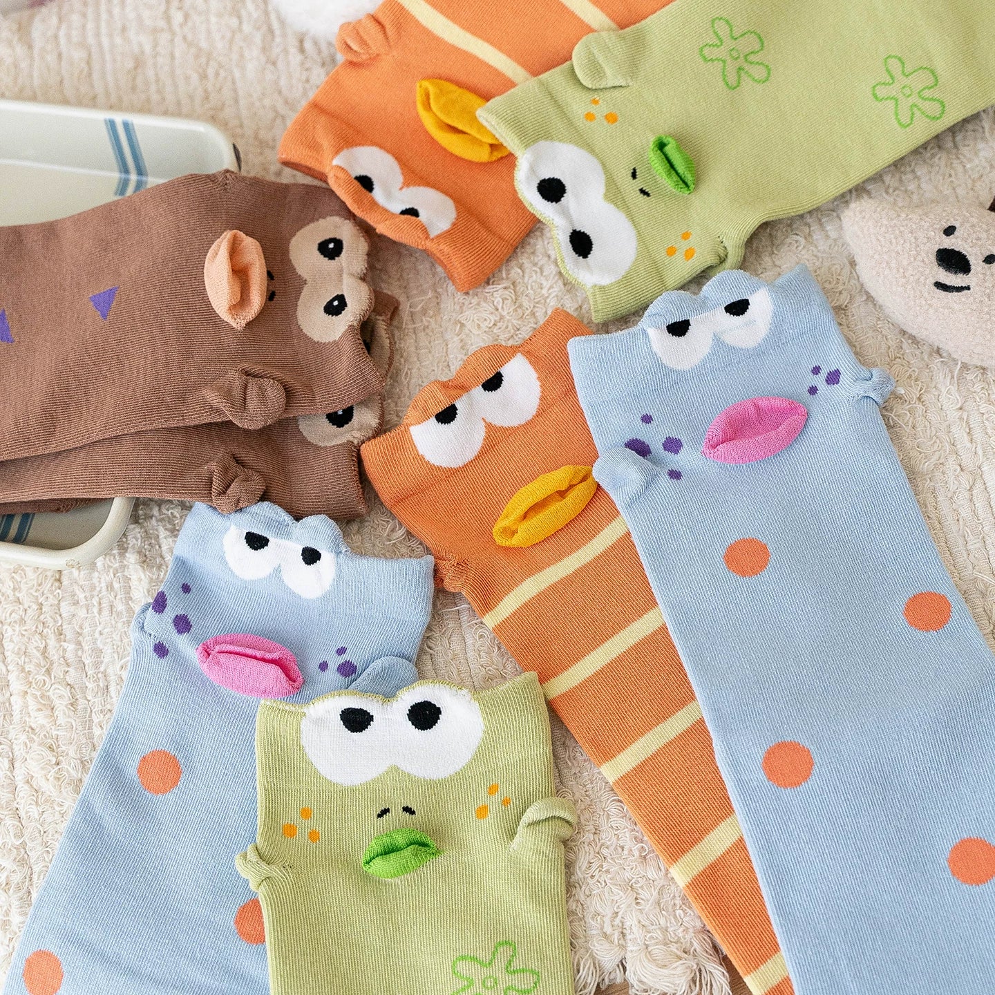 Quirky 3D Lips Funny Fish Cotton Crew Socks