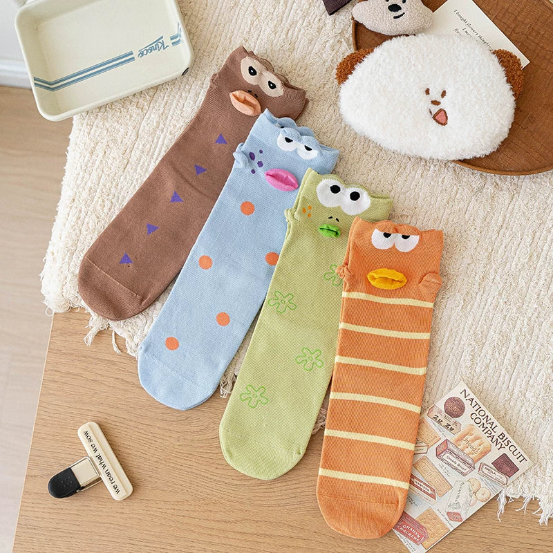 Quirky 3D Lips Funny Fish Cotton Crew Socks