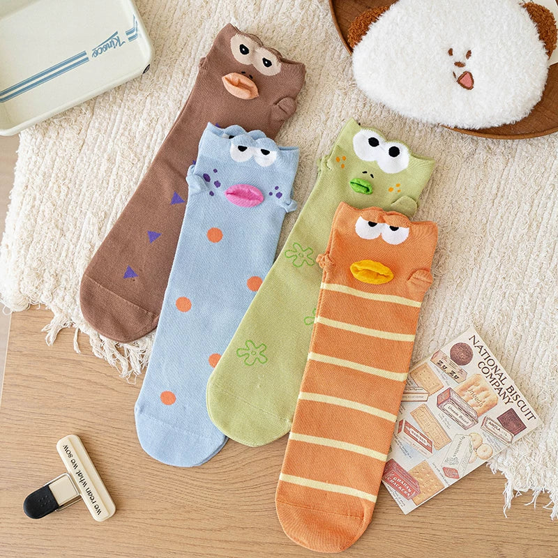 Quirky 3D Lips Funny Fish Cotton Crew Socks