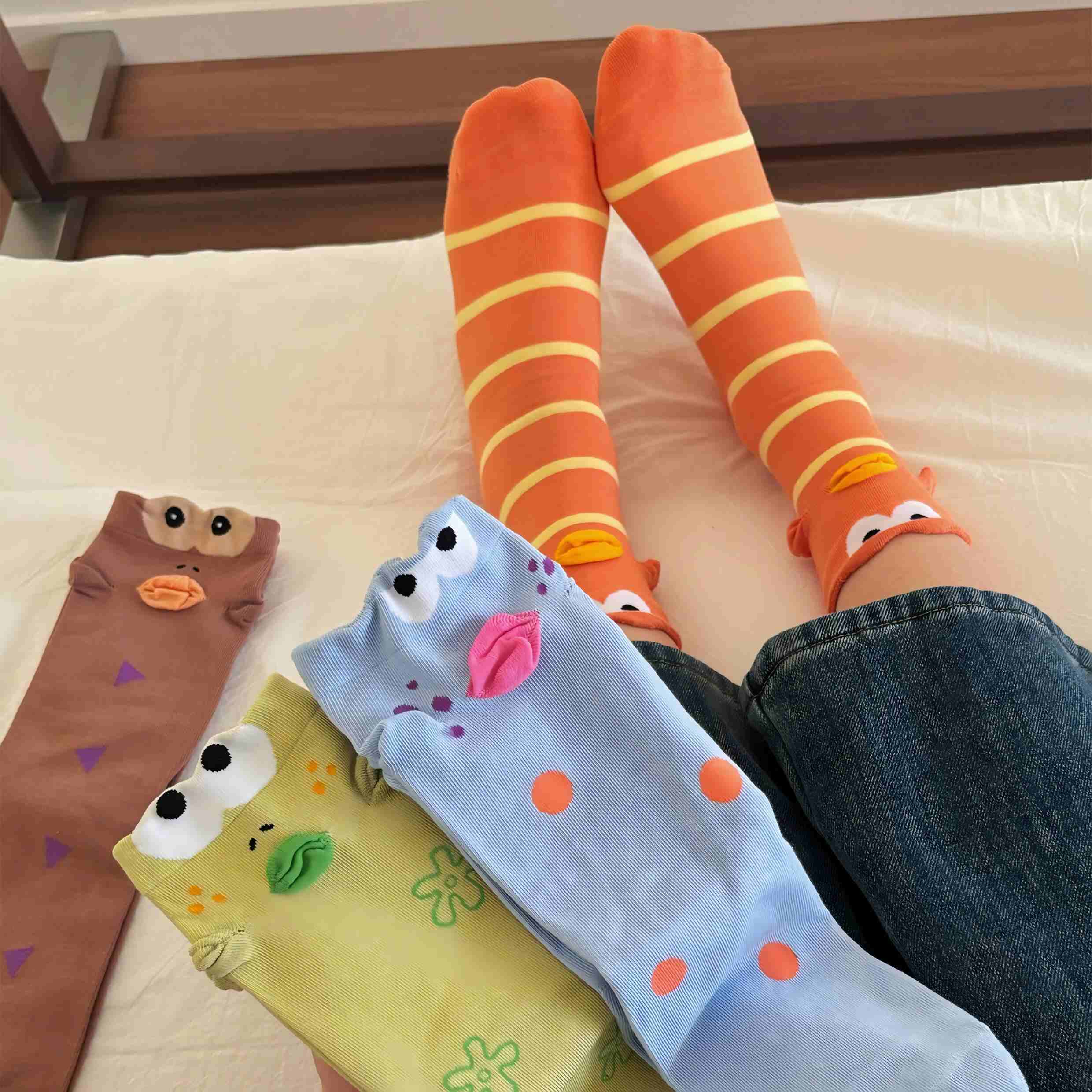 Quirky 3D Lips Funny Fish Cotton Crew Socks