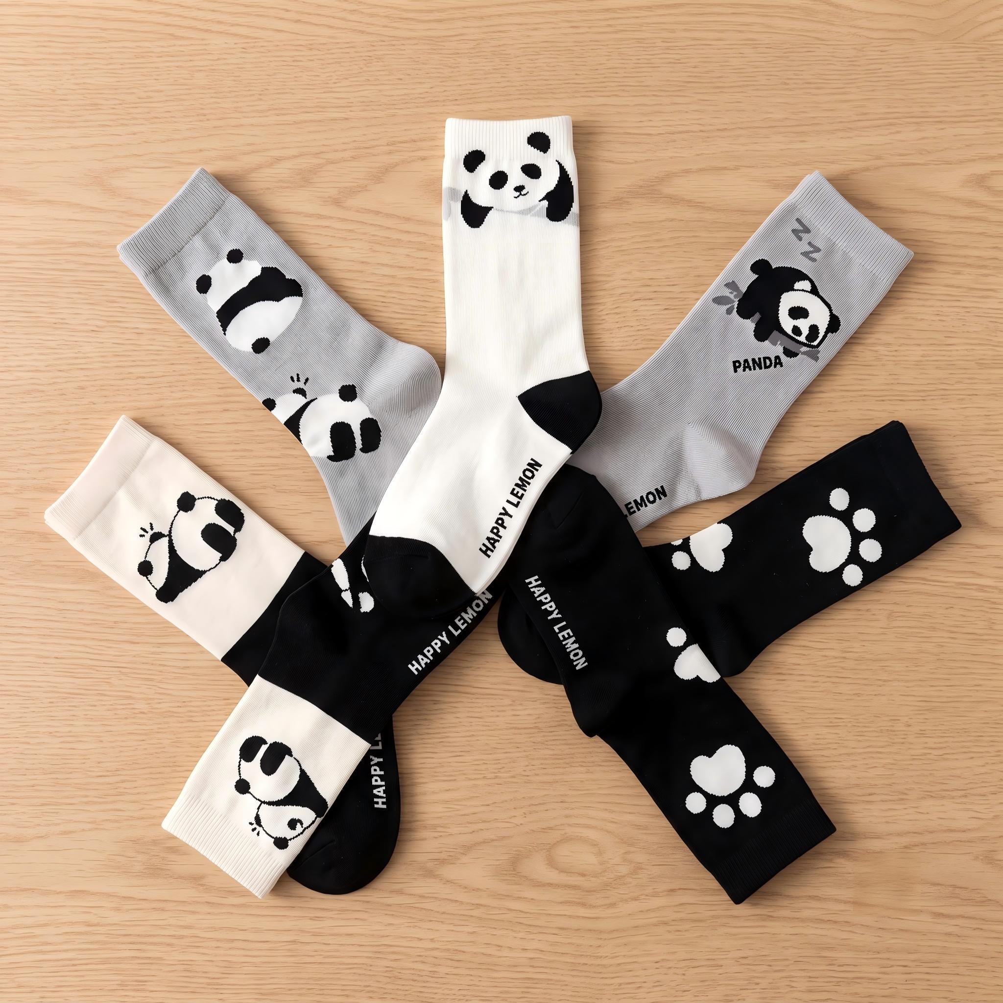Japanese Playful Panda Cotton Crew Socks (Set of 5)