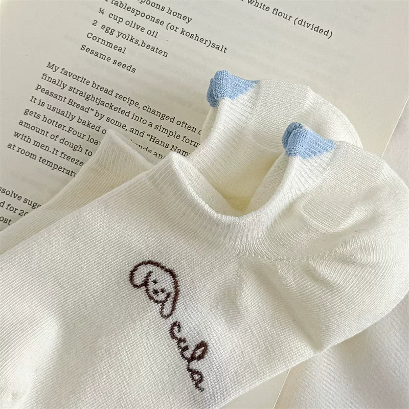 Cute Puppy Embroidery No-Show Socks - Breathable Summer Footie