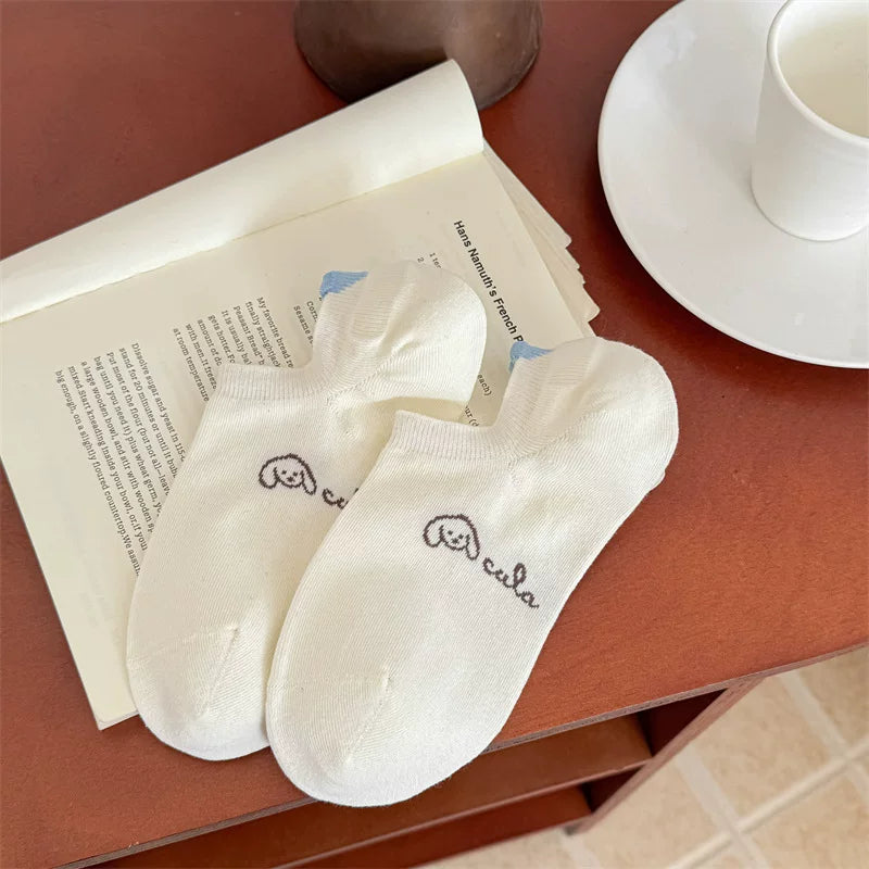Cute Puppy Embroidery No-Show Socks - Breathable Summer Footie