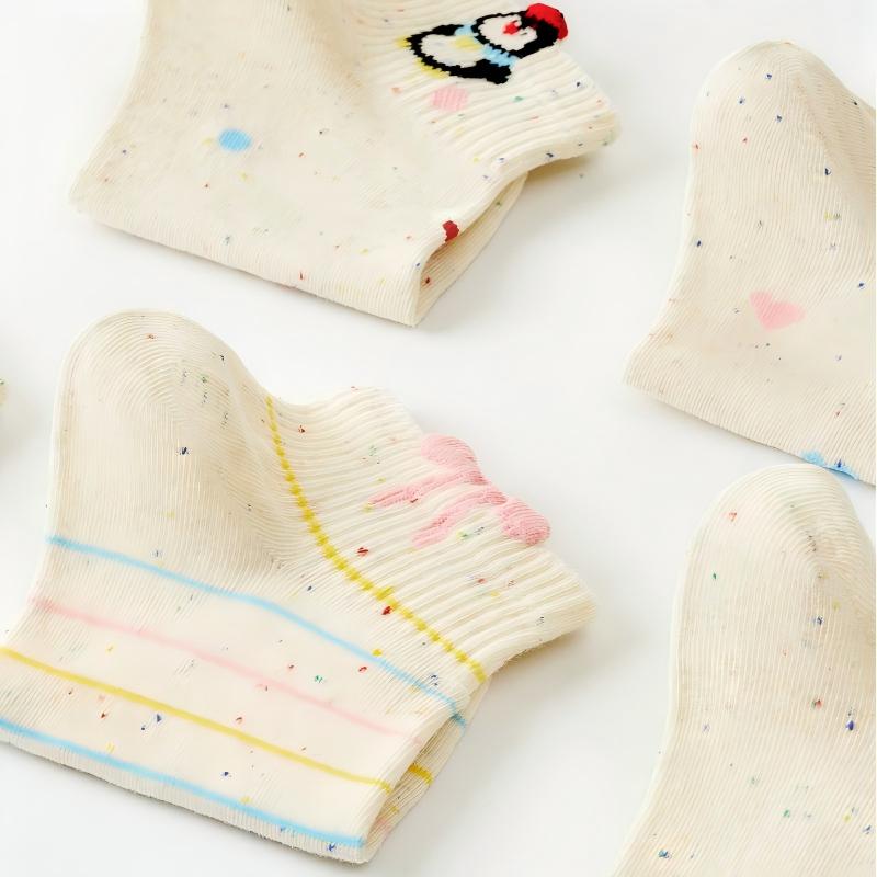 Speckled Pastel Short Crew Socks - Cute Cartoon & Friends Set