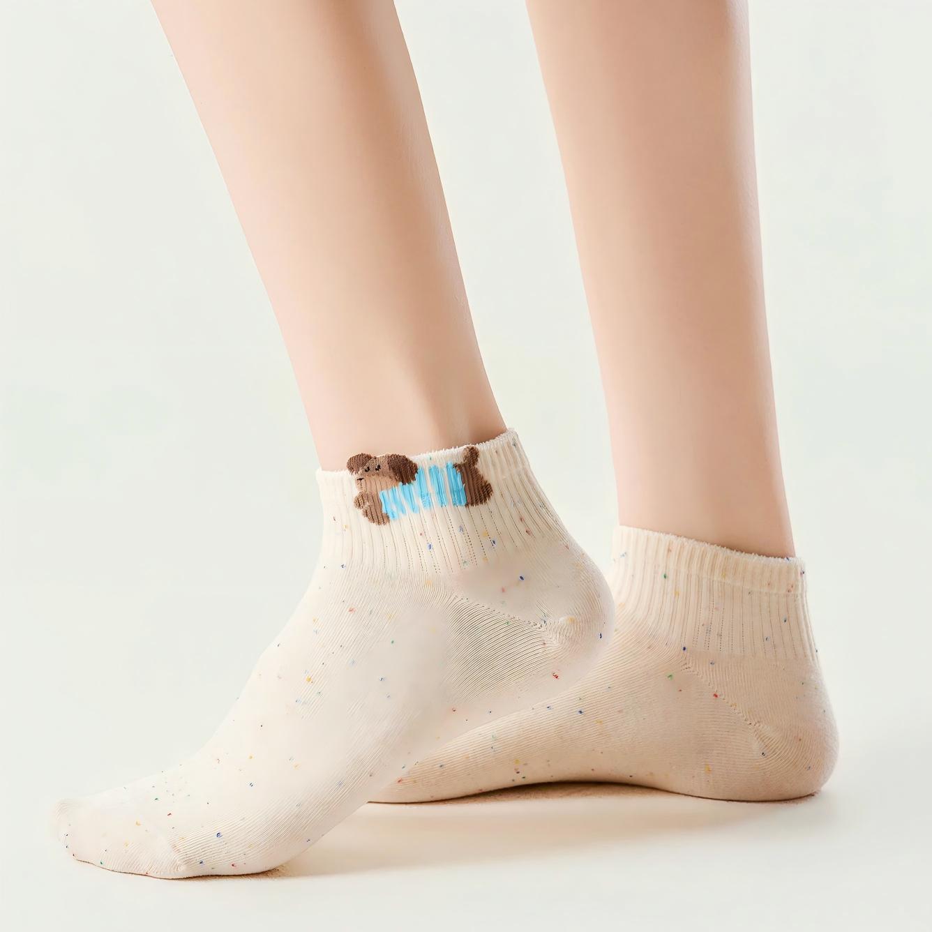 Speckled Pastel Short Crew Socks - Cute Cartoon & Friends Set