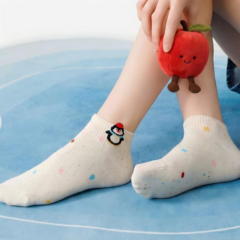 Speckled Pastel Short Crew Socks - Cute Cartoon & Friends Set