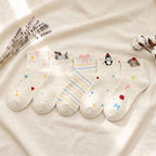 Speckled Pastel Short Crew Socks - Cute Cartoon & Friends Set