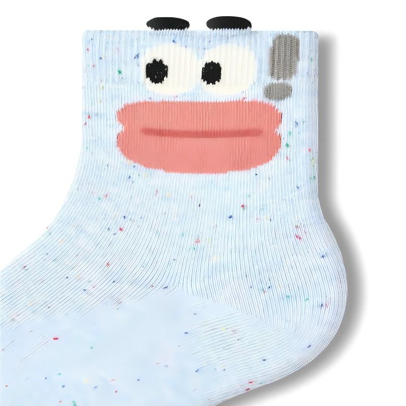 Ugly-Cute Funny Face Speckled Crew Socks - Goofy Expressions Set