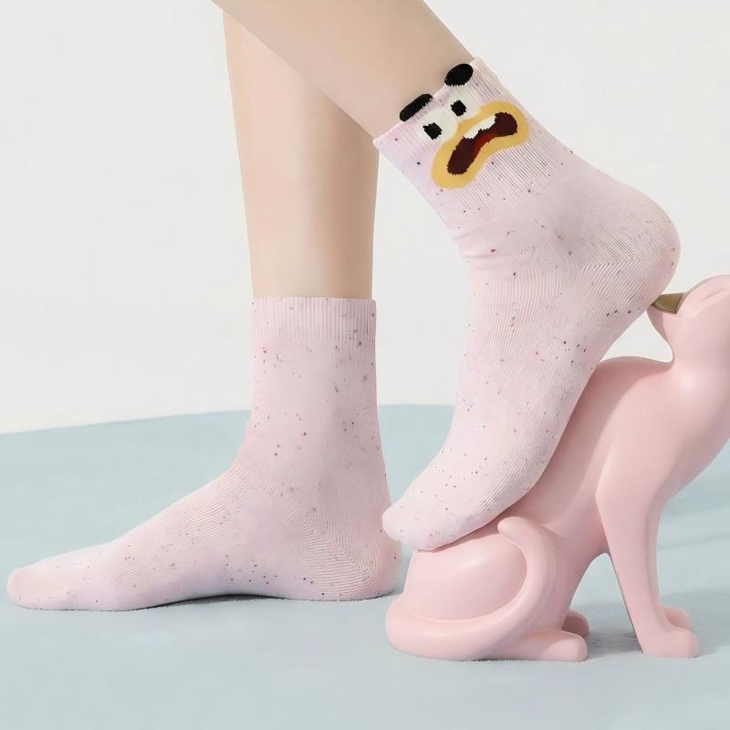 Ugly-Cute Funny Face Speckled Crew Socks - Goofy Expressions Set