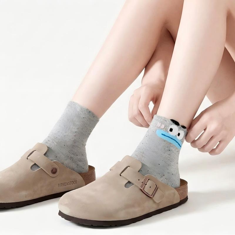 Ugly-Cute Funny Face Speckled Crew Socks - Goofy Expressions Set