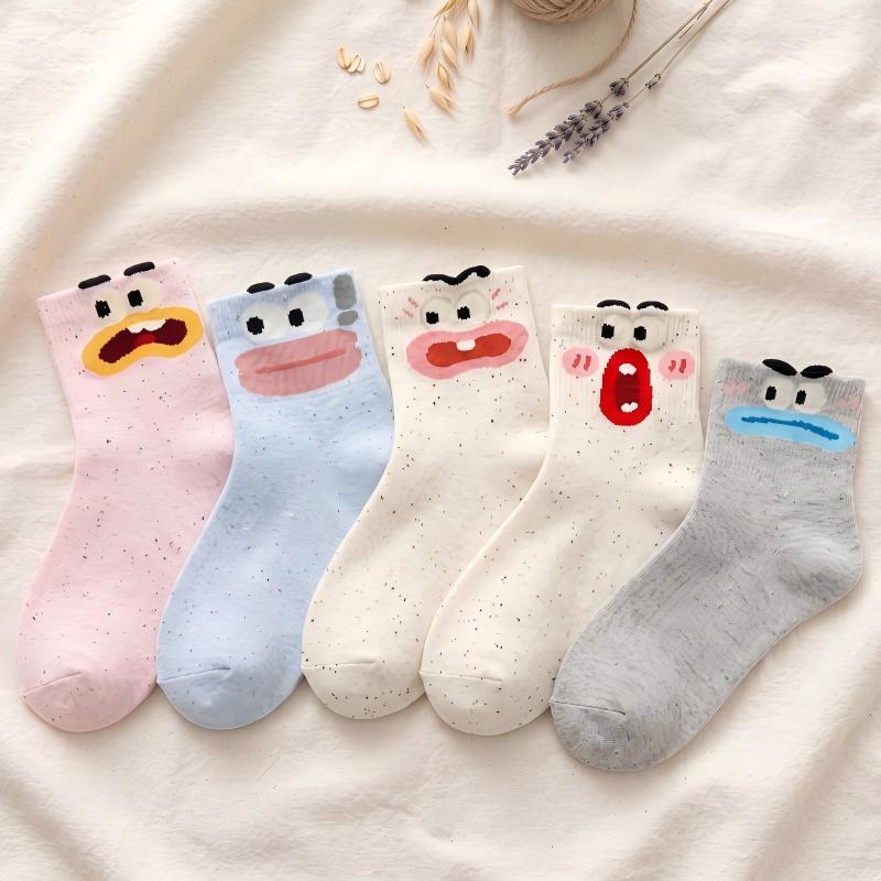 Ugly-Cute Funny Face Speckled Crew Socks - Goofy Expressions Set