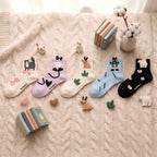 Kawaii 3D Popping Ears Animal Cotton Short Crew Socks (Set of 5)