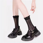 Retro Double Stripe Short Crew Socks - Minimalist Ribbed Cotton Blend