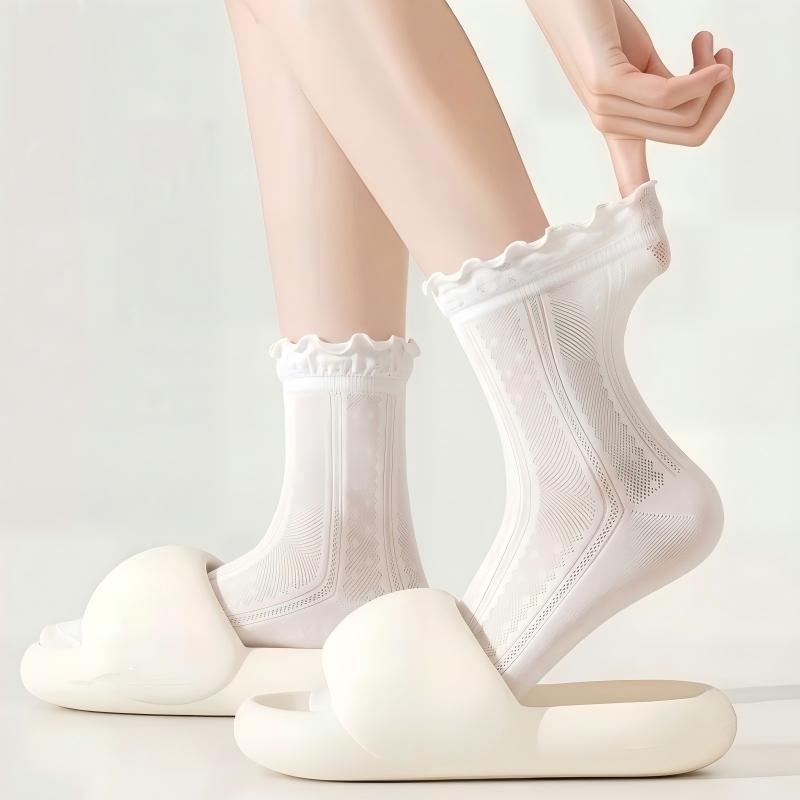 Retro Double Stripe Short Crew Socks - Minimalist Ribbed Cotton Blend