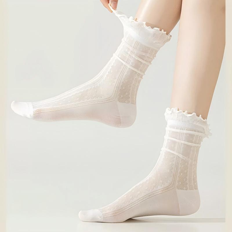 Retro Double Stripe Short Crew Socks - Minimalist Ribbed Cotton Blend