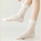 Retro Double Stripe Short Crew Socks - Minimalist Ribbed Cotton Blend