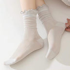 Retro Double Stripe Short Crew Socks - Minimalist Ribbed Cotton Blend