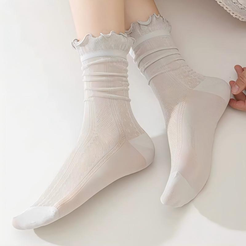 Retro Double Stripe Short Crew Socks - Minimalist Ribbed Cotton Blend