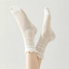 Retro Double Stripe Short Crew Socks - Minimalist Ribbed Cotton Blend