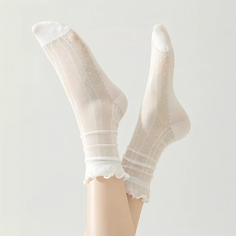 Retro Double Stripe Short Crew Socks - Minimalist Ribbed Cotton Blend