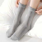 Retro Double Stripe Short Crew Socks - Minimalist Ribbed Cotton Blend