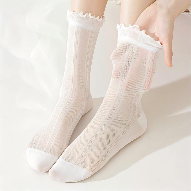 Retro Double Stripe Short Crew Socks - Minimalist Ribbed Cotton Blend