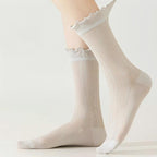 Retro Double Stripe Short Crew Socks - Minimalist Ribbed Cotton Blend