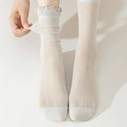 Retro Double Stripe Short Crew Socks - Minimalist Ribbed Cotton Blend