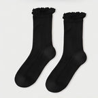 Retro Double Stripe Short Crew Socks - Minimalist Ribbed Cotton Blend