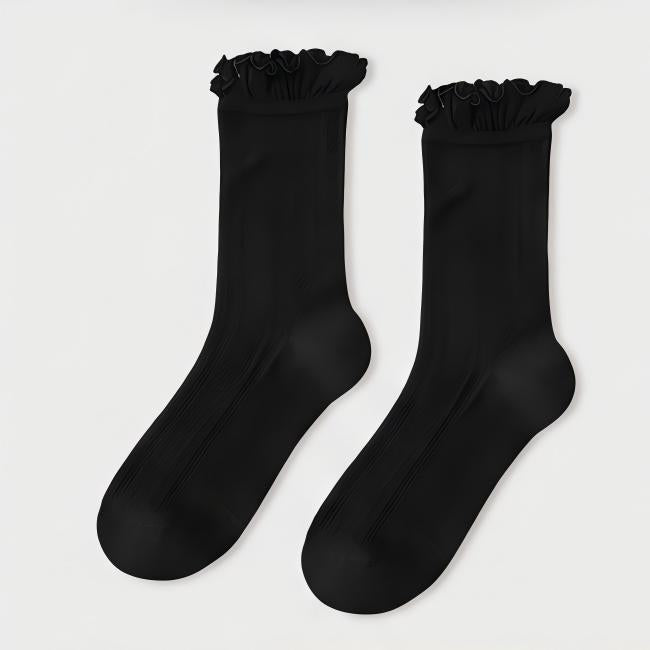 Retro Double Stripe Short Crew Socks - Minimalist Ribbed Cotton Blend