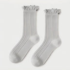 Retro Double Stripe Short Crew Socks - Minimalist Ribbed Cotton Blend