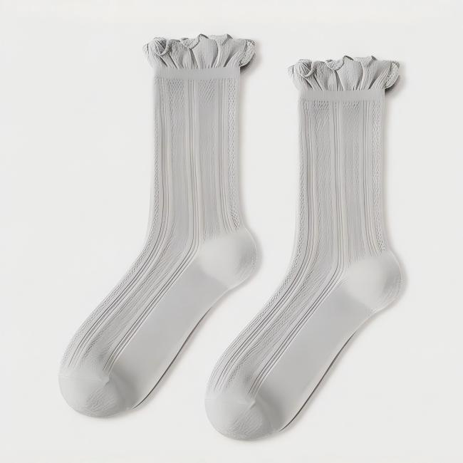 Retro Double Stripe Short Crew Socks - Minimalist Ribbed Cotton Blend