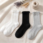 Retro Double Stripe Short Crew Socks - Minimalist Ribbed Cotton Blend