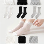 Retro Double Stripe Short Crew Socks - Minimalist Ribbed Cotton Blend