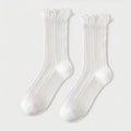 Retro Double Stripe Short Crew Socks - Minimalist Ribbed Cotton Blend