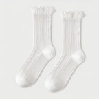 Retro Double Stripe Short Crew Socks - Minimalist Ribbed Cotton Blend