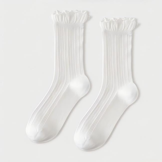 Retro Double Stripe Short Crew Socks - Minimalist Ribbed Cotton Blend