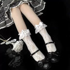 French Vintage Lace Ruffle Crew Socks - Romantic Hollow-Out Knit