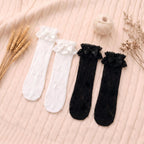 French Vintage Lace Ruffle Crew Socks - Romantic Hollow-Out Knit