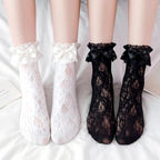 French Vintage Lace Ruffle Crew Socks - Romantic Hollow-Out Knit