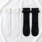 French Vintage Lace Ruffle Crew Socks - Romantic Hollow-Out Knit